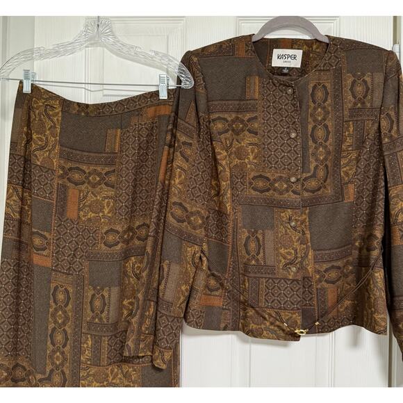 Vintage Kasper Women's 2 Piece  Suit Set Jacket Size 10 Skirt Size 8 - Picture 1 of 14
